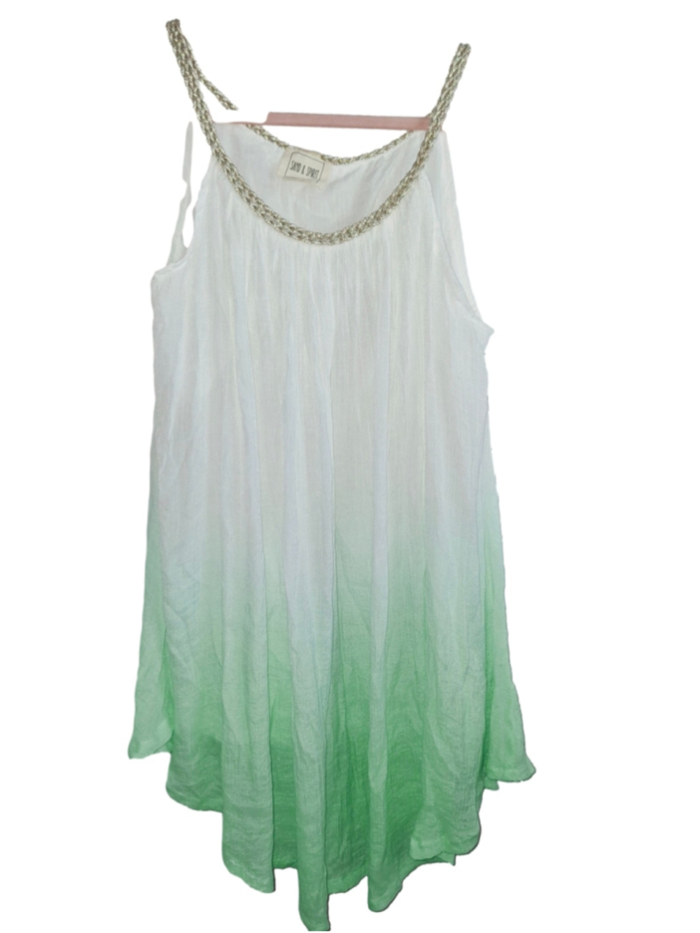 Sand & Spirit Tank Top Size M White Green Ombre Flowy Beachwear Resort Core